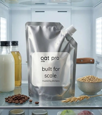 A healthy breakfast bowl and fruit smoothie prepared with OatMlk Pro, demonstrating its use as a creamy dairy alternative for daily nutrition.