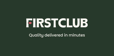 FirstClub logo with tagline 'Quality delivered in minutes' on a dark green background